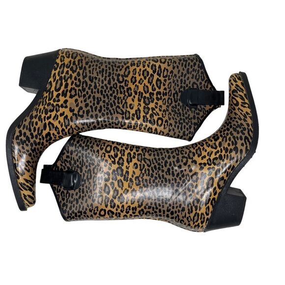 Ride Tecs Women's Leopard Animal Print Black Slip On Rubber Cowboy Boots Size 6 - Picture 3 of 9